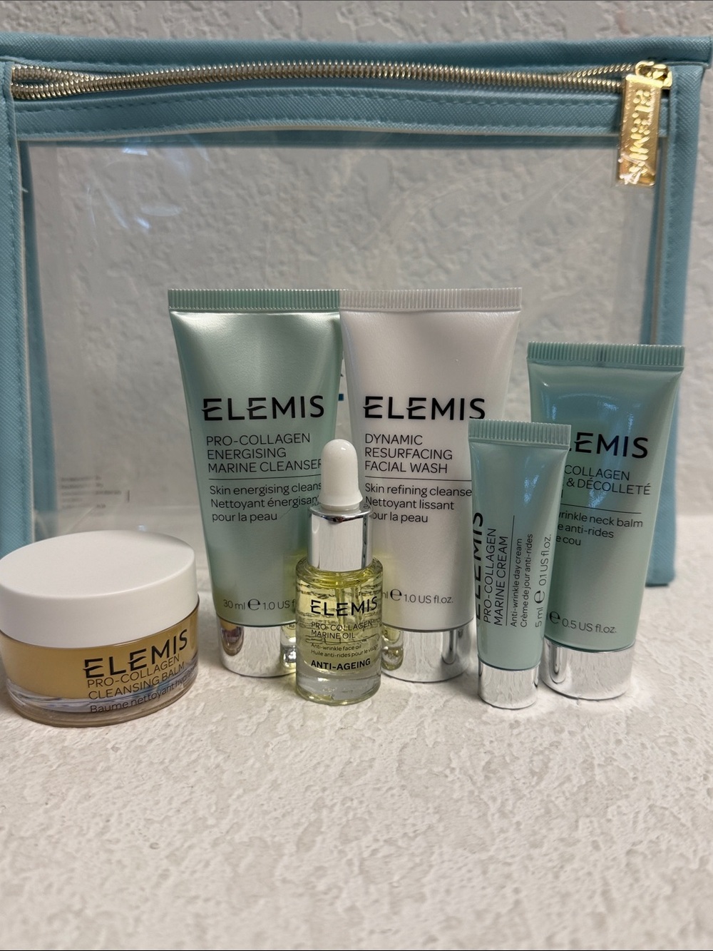 ELEMIS Pro-Collagen 6-Piece Travel Skincare Set + Cosmetic Bag NEW